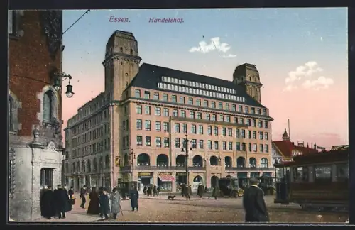 AK Essen, Handelshof mit Strassenbahn