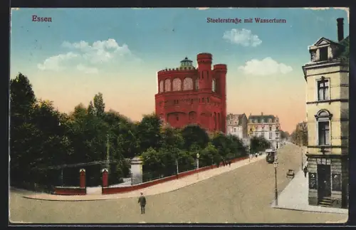 AK Essen, Steelerstrasse mit Wasserturm