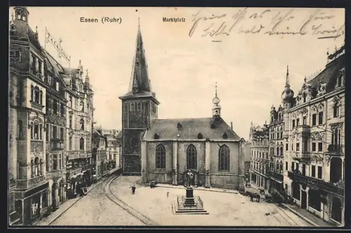 AK Essen /Ruhr, Marktplatz mit Geschäften