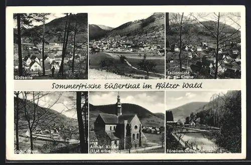 AK Eusserthal im Pfälzer Wald, Gesamtansicht, Kirche, Forellen-Zuchtanstalt