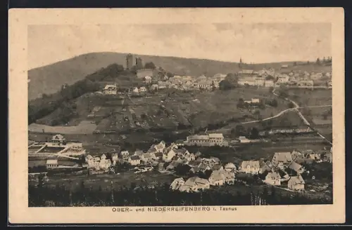 AK Niederreifenberg i. Taunus, Gesamtansicht mit Oberreifenberg und Burgruine
