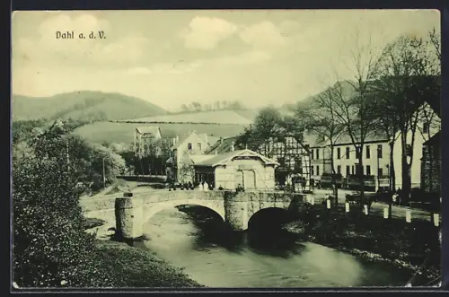 AK Dahl a. d. V., Brücke, Fluss, Fachwerkhäuser