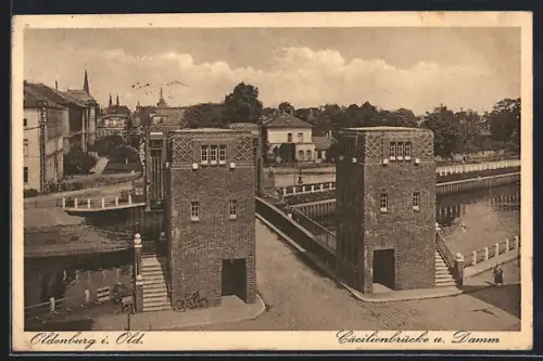 AK Oldenburg i. Old., Cäcilienbrücke, Damm