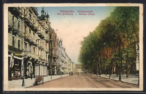 AK Wiesbaden, Wilhelmstrasse mit Friseur