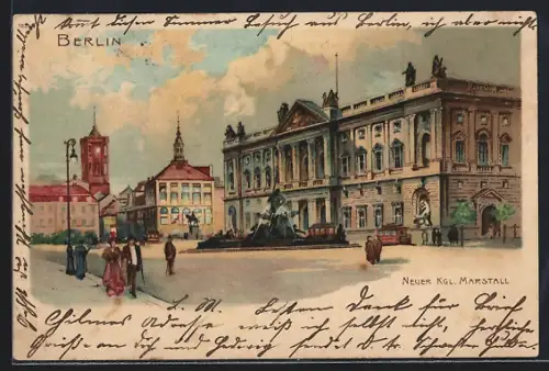 Lithographie Berlin, Neuer Kgl. Marstall, Rotes Rathaus