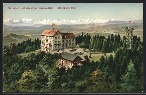 AK Hochblauen bei Badenweiler, Kurhotel, Alpenpanorama, Aussichtsturm