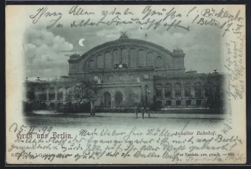 Mondschein-AK Berlin-Kreuzberg, Anhalter Bahnhof