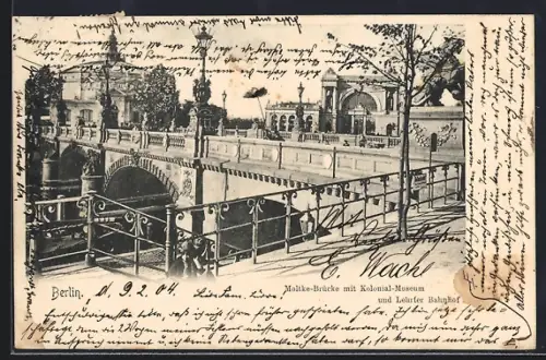 AK Berlin-Tiergarten, Moltke-Brücke, Kolonial-Museum, Lehrter Bahnhof