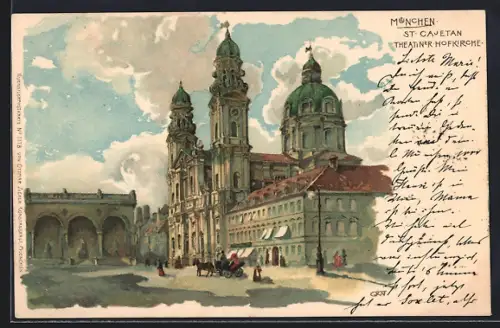Lithographie München, Theatinerkirche St. Cajetan
