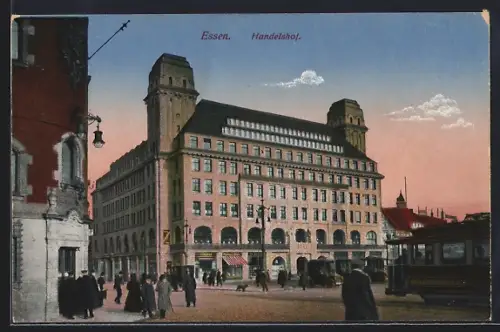 AK Essen, Handelshof mit Strassenbahn