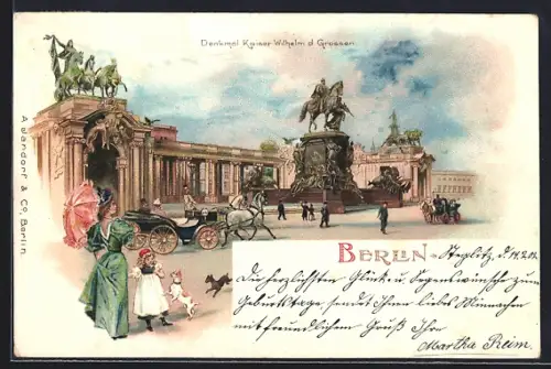 Lithographie Berlin, Denkmal Kaiser Wilhelm d. Grossen