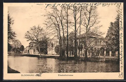 AK Oldenburg i. O., Elisabethstrasse, Kanal, Villen