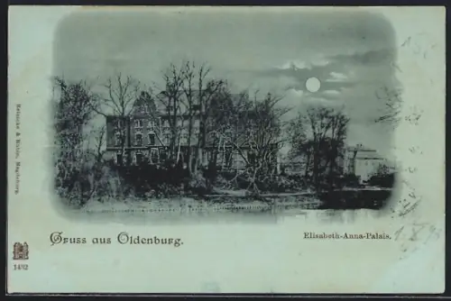 Mondschein-AK Oldenburg / O., Elisabeth-Anna-Palais