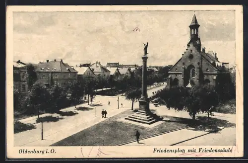 AK Oldenburg i. O., Friedensplatz mit Friedenssäule