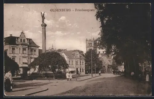 AK Oldenburg / O., Friedensplatz mit Denkmal