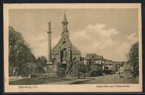 AK Oldenburg i. O., Siegessäule, Friedenskirche