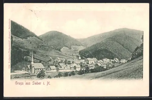 AK Sieber i. H., Ortsansicht mit Kirche