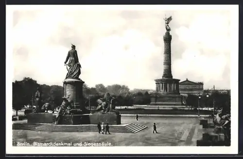 AK Berlin-Tiergarten, Bismarckdenkmal und Siegessäule