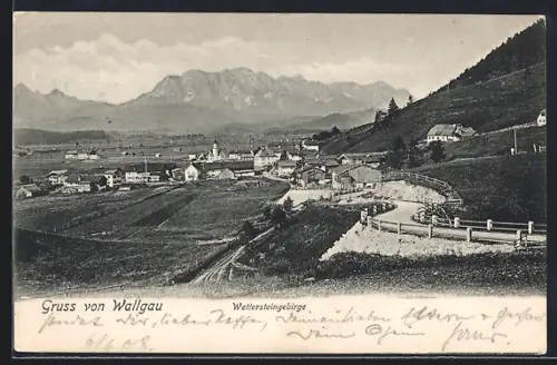 AK Wallgau, Ortsansicht mit Wettersteingebirge