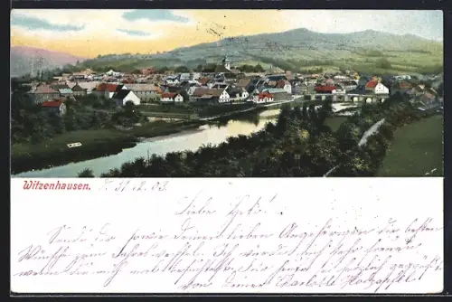 AK Witzenhausen, Ortsansicht mit Fluss und Brücke