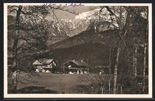 AK Schönau bei Berchtesgaden, Pension Hochwaldlehen gegen die Alpen