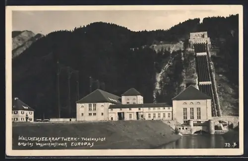 AK Walchensee, Blick auf das Walchenseekraftwerk, Europas grösstes Wasserkraftwerk