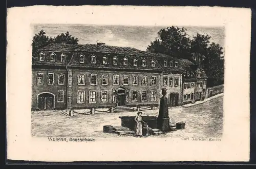 Künstler-AK Weimar / Thüringen, Partie am Goethehaus