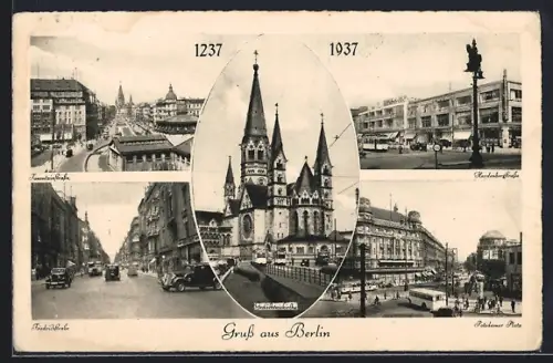 AK Berlin, Kaiser-Wilhelm-Gedächtniskirche, Tauentzienstrasse, Potsdamer Platz, Friedrichstrasse