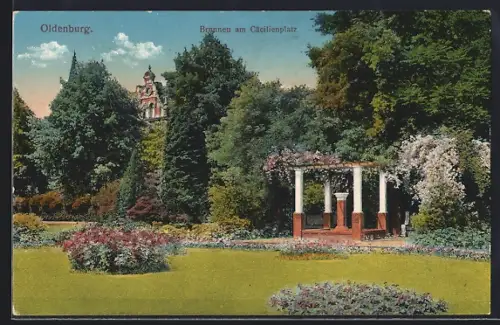 AK Oldenburg / O., Brunnen am Cäcilienplatz
