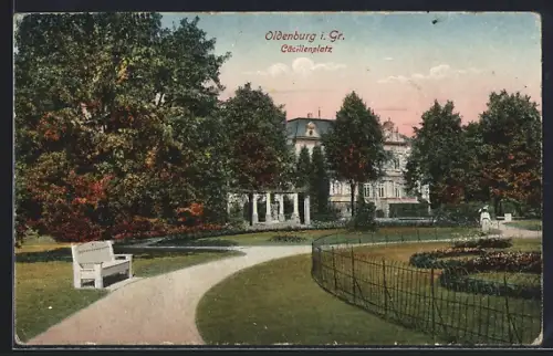 AK Oldenburg i. Gr., Bank auf dem Cäcilienplatz