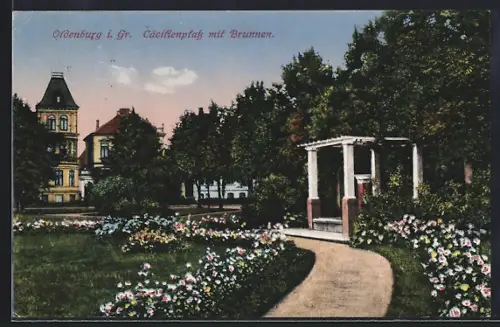 AK Oldenburg i. Gr., Cäcilienplatz mit Brunnen