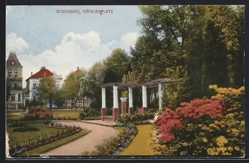 AK Oldenburg / O., Cäcilienplatz, Parkanlage mit Blumen