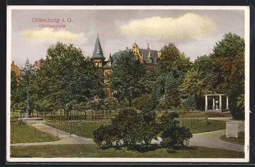 AK Oldenburg i. O., Cäcilienplatz mit Grünflächen