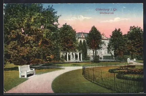 AK Oldenburg i. Gr., Partie in der Grünanlage des Cäcilienplatzes