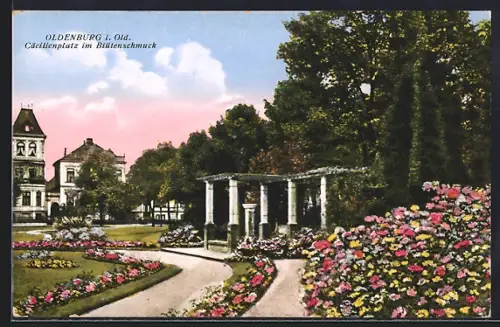 AK Oldenburg i. Old., Cäcilienplatz im Blütenschmuck
