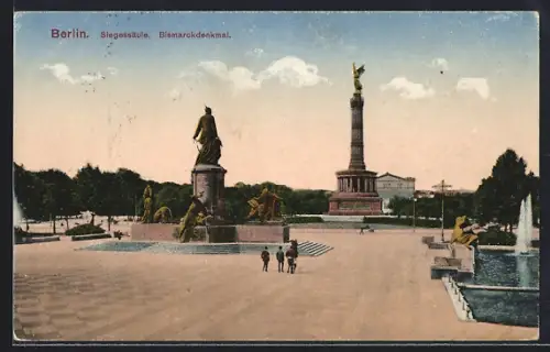 AK Berlin-Tiergarten, Siegessäule und Bismarckdenkmal