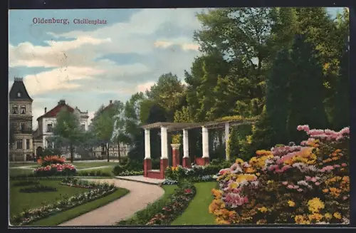 AK Oldenburg / O., Bunte Blumen auf dem Cäcilienplatz