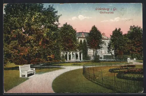 AK Oldenburg i. Gr., Bank auf dem Cecilienplatz