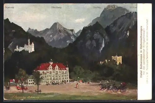 AK Hohenschwangau, Hotel Schwansee gegen die Berge