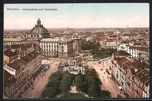AK München, Justizpalast und Karlsplatz