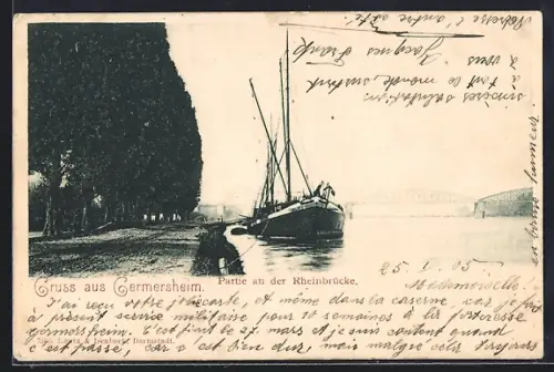 AK Germersheim, Partie an der Rheinbrücke