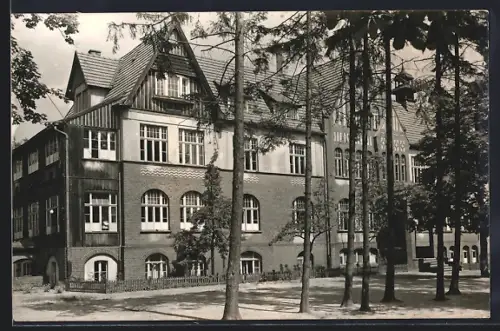 Foto-AK Hohen-Lychen, Pestalozzischule und Vorplatz