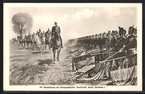Künstler-AK A. Roeseler: Berlin, Die erbeuteten Fahnen auf dem Tempelhofer Felde, Kaiser Wilhelm I.