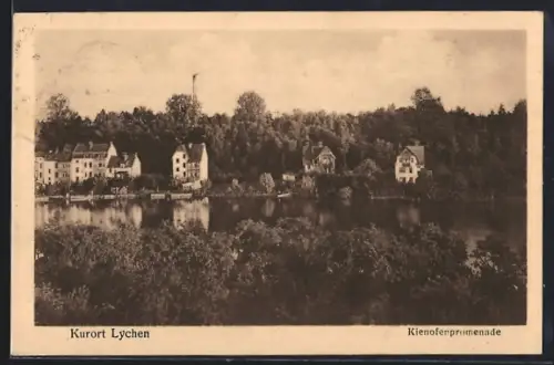 AK Lychen, Kienofenpromenade mit Flusspartie