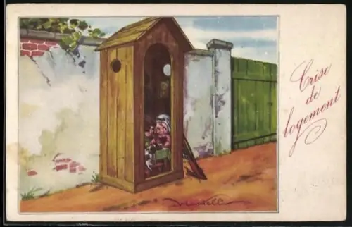 Künstler-AK Castelli: Crise de logement, Kinder in Wachhäuschen