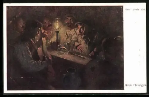 Künstler-AK Hans Larwin: Zusammenkunft bei neuem Wein in dunkler Kneipe