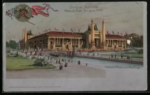 Lithographie St. Louis, World`s Fair 1904, Palace of Mines and Metallurgy, Ausstellung