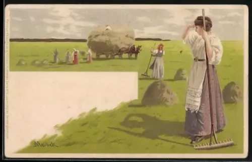 Künstler-AK Alfred Mailick: Frauen bei der Heu-Ernte auf der Wiese