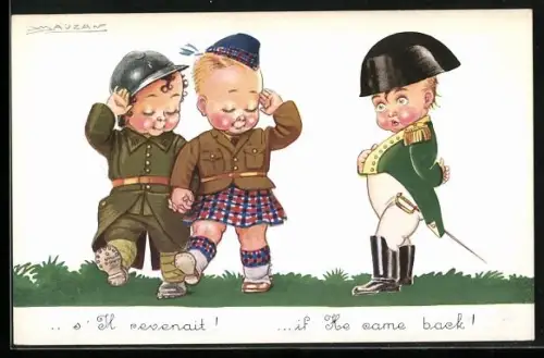 Künstler-AK Mauzan: Salutierendes Soldatenpärchen in Uniform
