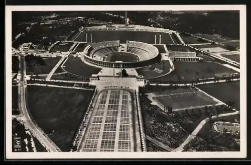 AK Berlin, Gesamtansicht Reichssportfeld, Gelände der Olympischen Spiele aus der Vogelschau